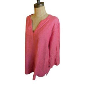 Lands End Size L Large Linen Blend Tunic Style Blouse Top